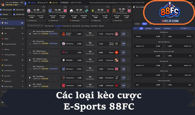 Các loại kèo cược E-Sports 88FC