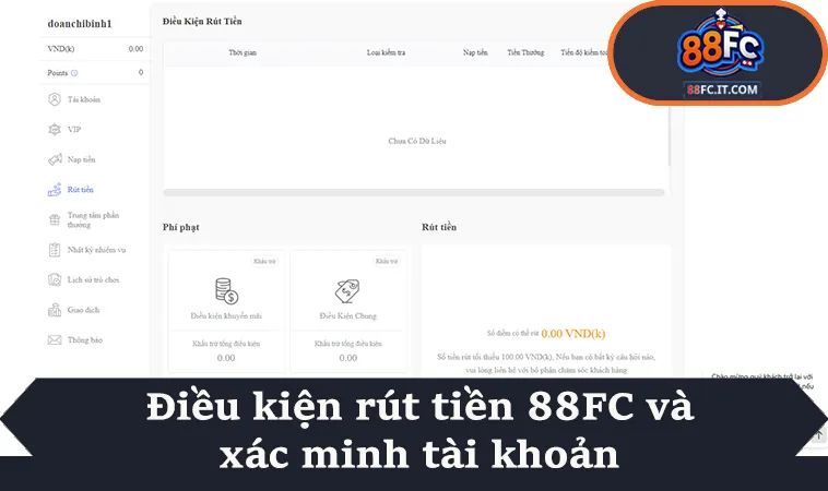 Điều kiện rút tiền 88FC và xác minh tài khoản