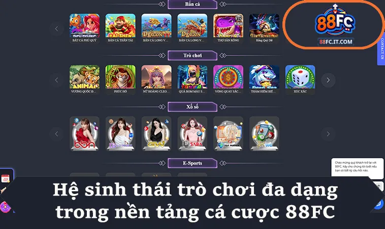 Hệ sinh thái trò chơi đa dạng trong nền tảng cá cược 88FC